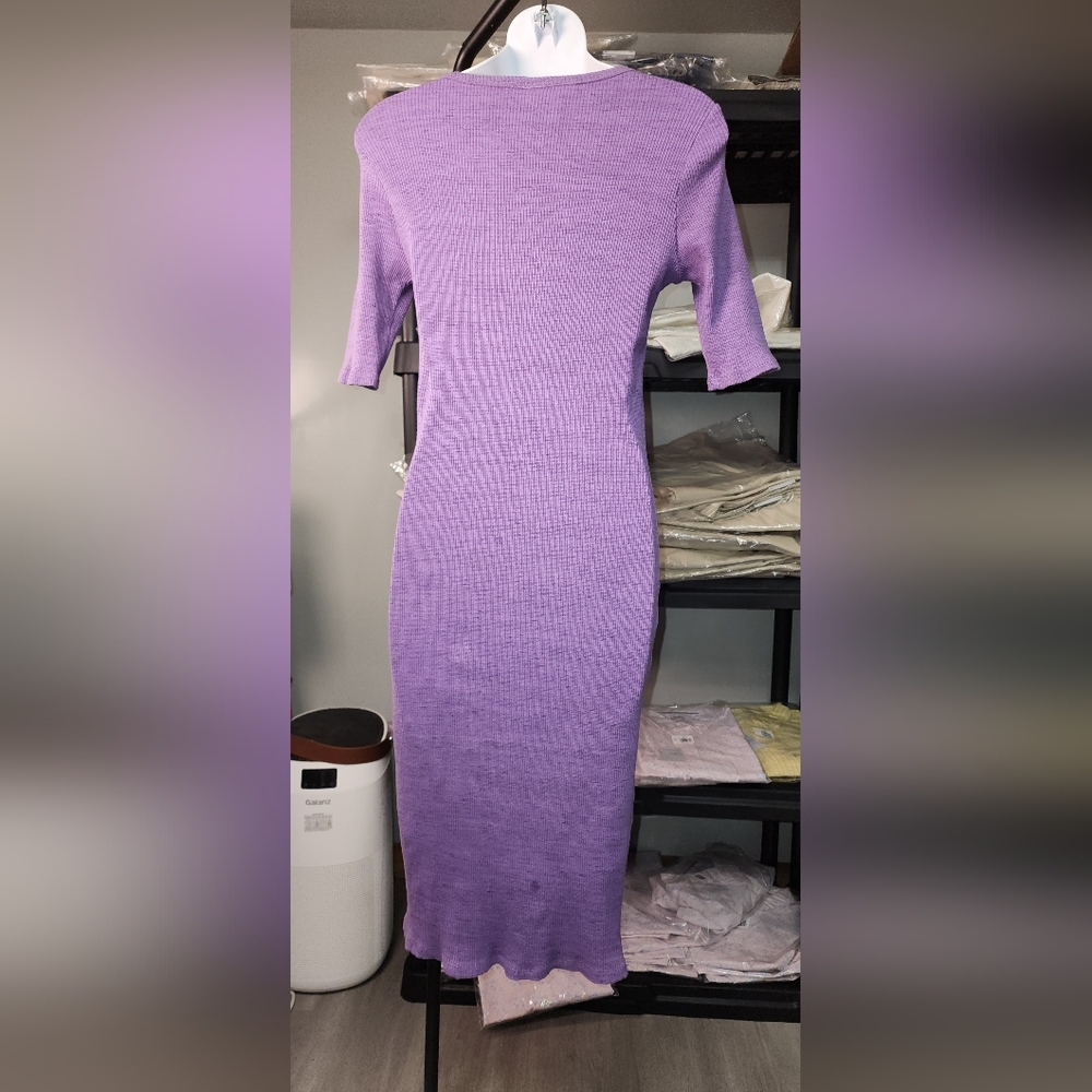 LuLaRoe Purple Bodycon Dress 3/4 Sleeve Crew Neck - Picture 2 of 3